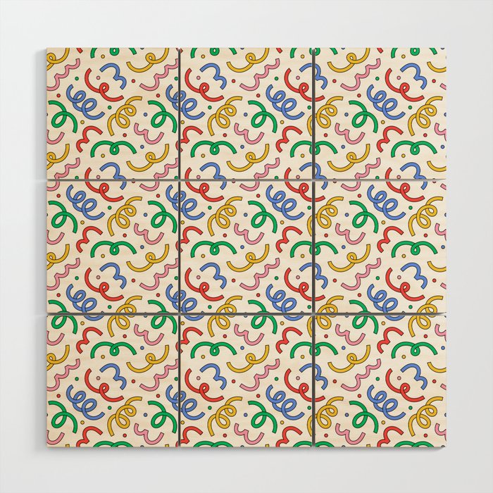 Colorful abstract fun line doodle pattern Wood Wall Art Gallery Image 1