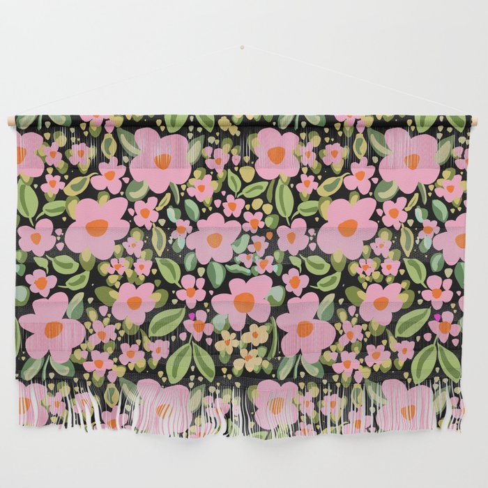 Retro vintage pink daisies pattern  Wall Hanging Gallery Image 1