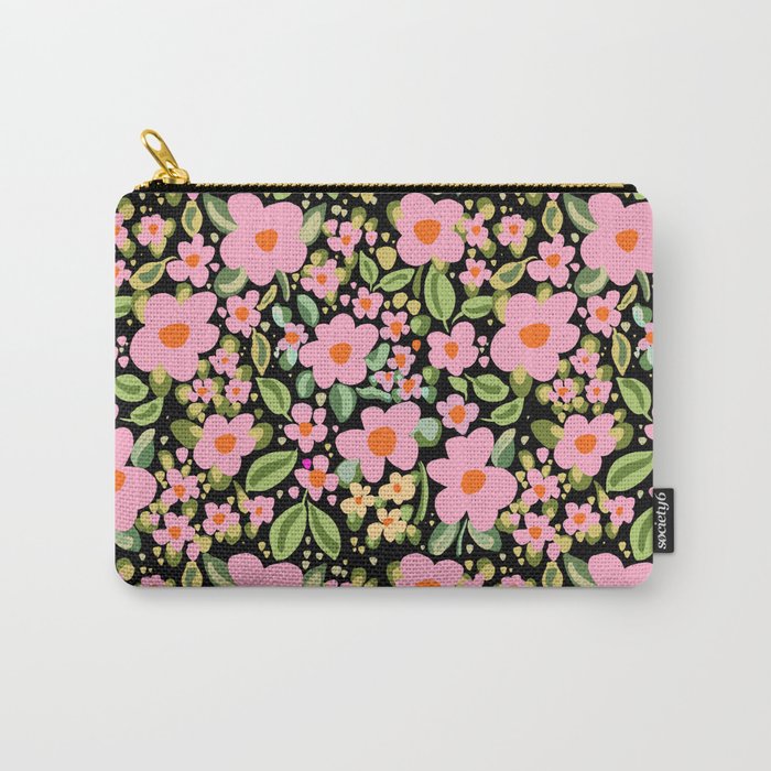 Retro vintage pink daisies pattern  Carry All Pouch Gallery Image 1