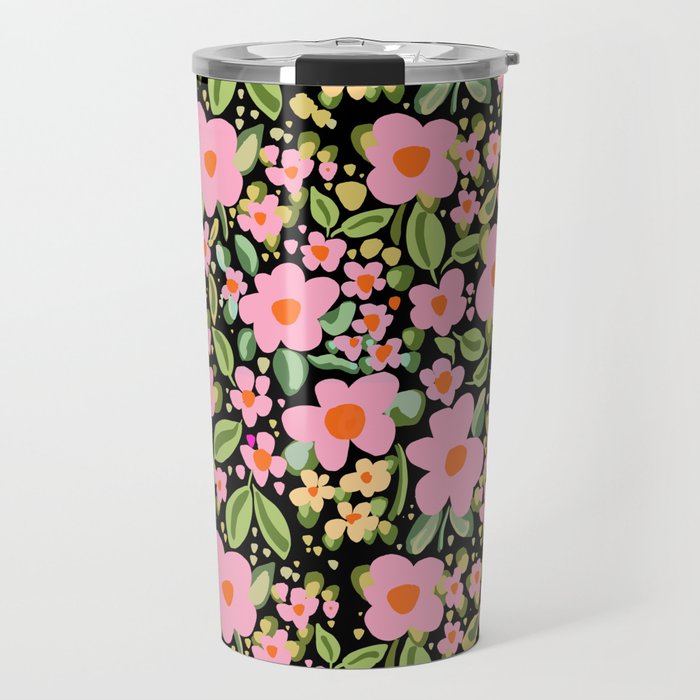 Retro vintage pink daisies pattern  Travel Mug Gallery Image 1