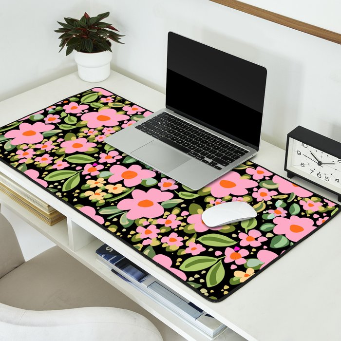 Retro vintage pink daisies pattern  Desk Mat Gallery Image 2