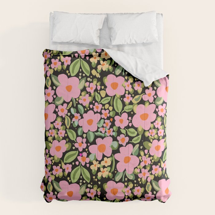 Retro vintage pink daisies pattern  Comforter Gallery Image 1