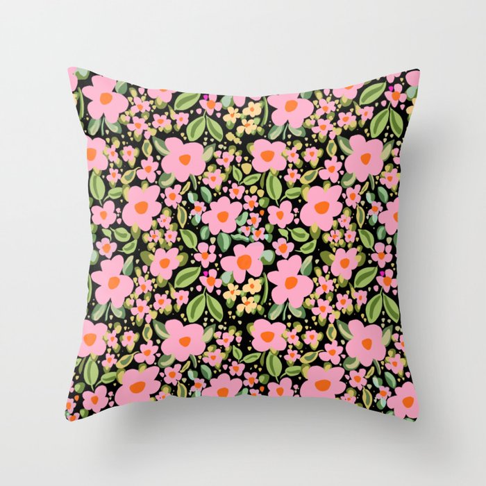 Retro vintage pink daisies pattern  Throw Pillow Gallery Image 6