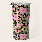 Retro vintage pink daisies pattern  Travel Mug Gallery Image 3