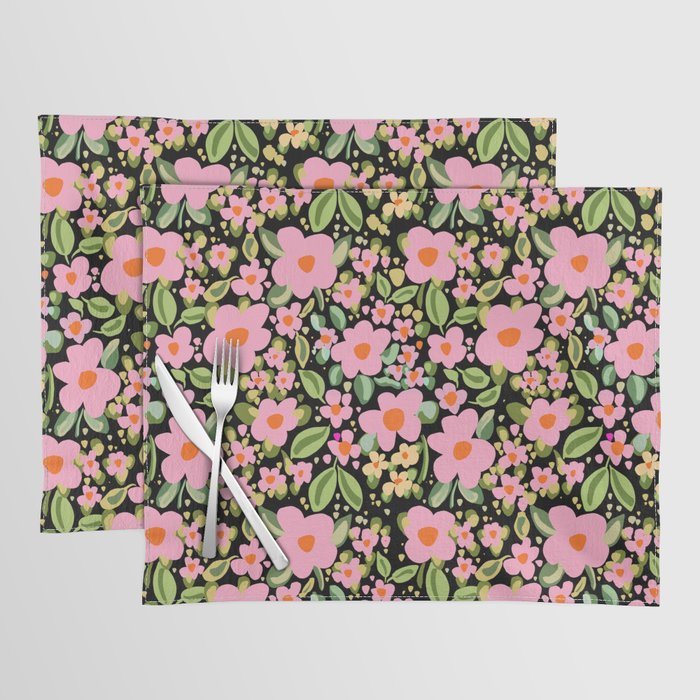 Retro vintage pink daisies pattern  Placemat Gallery Image 1