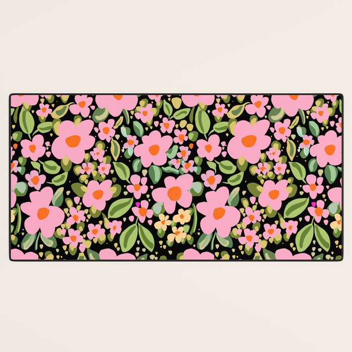 Retro vintage pink daisies pattern  Desk Mat Gallery Image 3