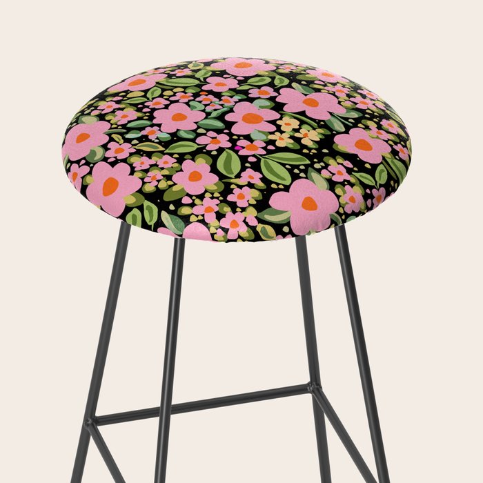 Retro vintage pink daisies pattern  Stool Gallery Image 2