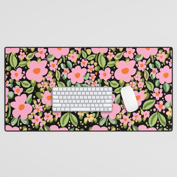 Retro vintage pink daisies pattern  Desk Mat Gallery Image 1