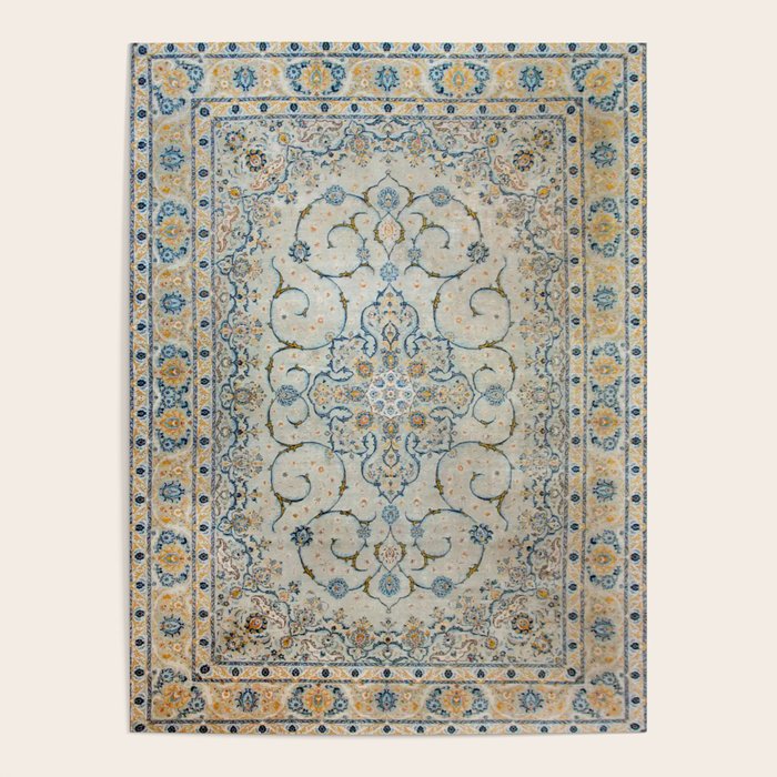 Art Deco Antique Kashan Powder Blue & Pale Gold Poster Gallery Image 1