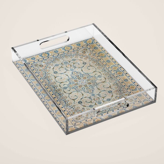 Art Deco Antique Kashan Powder Blue & Pale Gold Acrylic Tray Gallery Image 1