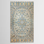 Art Deco Antique Kashan Powder Blue & Pale Gold Tablecloth Gallery Image 2