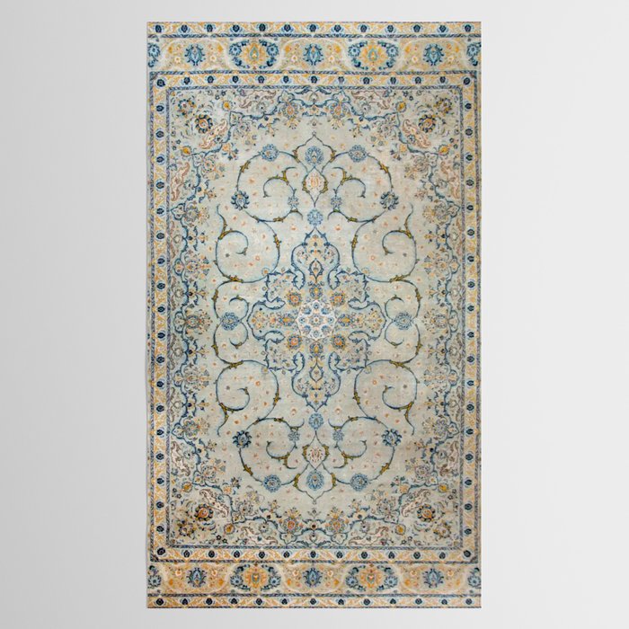 Art Deco Antique Kashan Powder Blue & Pale Gold Tablecloth Gallery Image 2