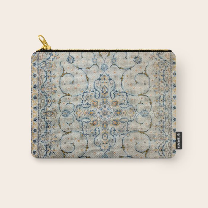 Art Deco Antique Kashan Powder Blue & Pale Gold Carry All Pouch Gallery Image 1