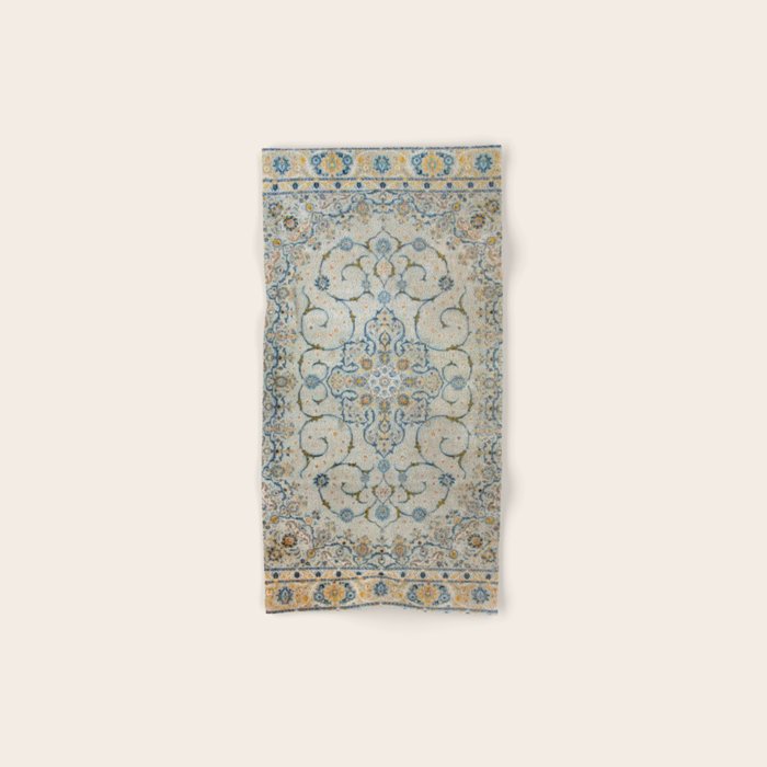 Art Deco Antique Kashan Powder Blue & Pale Gold Bath Towel Gallery Image 1
