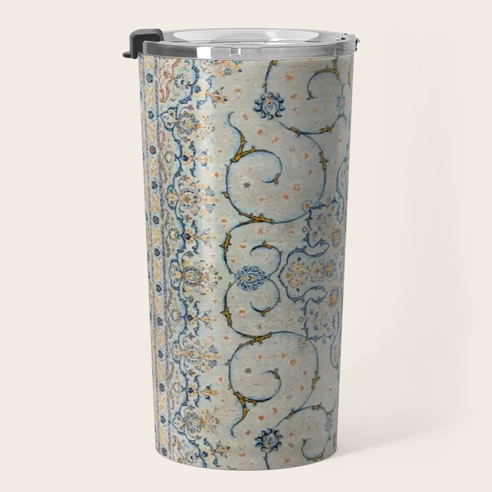 Art Deco Antique Kashan Powder Blue & Pale Gold Travel Mug Gallery Image 3