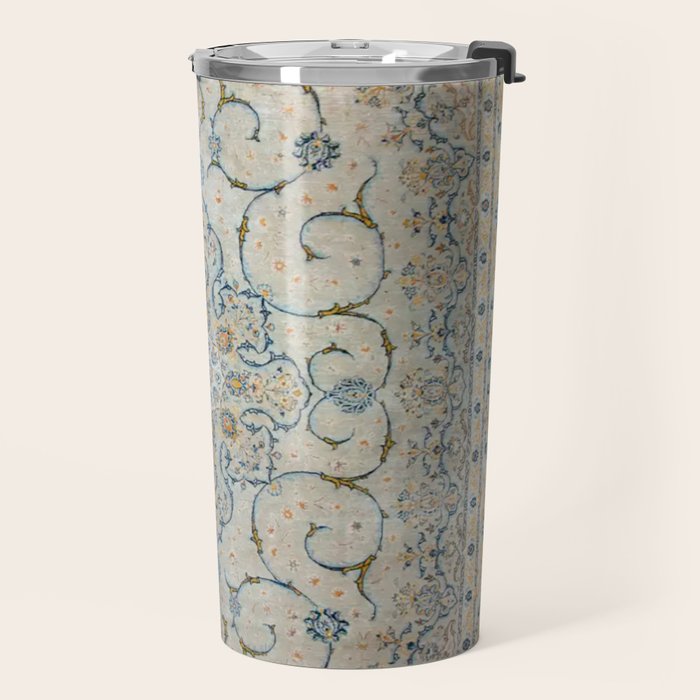 Art Deco Antique Kashan Powder Blue & Pale Gold Travel Mug Gallery Image 2