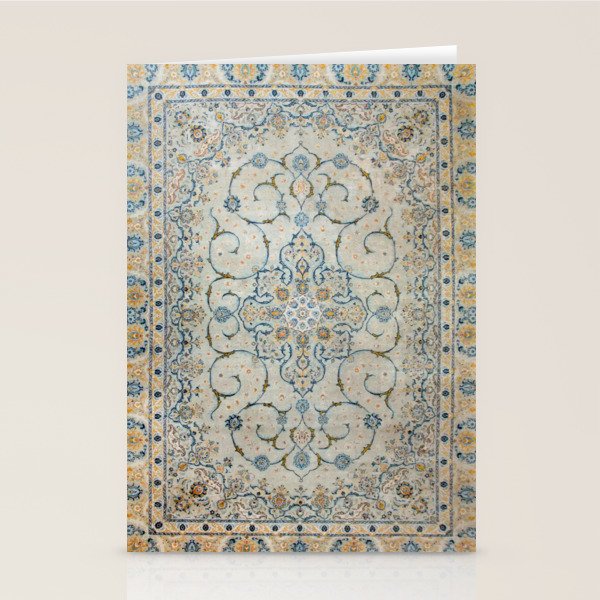 Art Deco Antique Kashan Powder Blue & Pale Gold Stationery Card Gallery Image 1