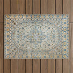 Art Deco Antique Kashan Powder Blue & Pale Gold Outdoor Rug Gallery Image 1