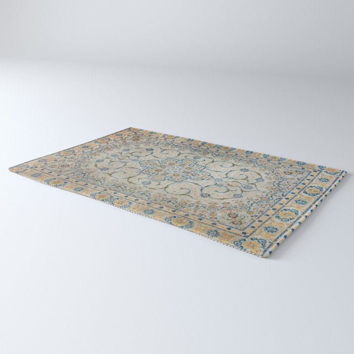 Art Deco Antique Kashan Powder Blue & Pale Gold Rug Gallery Image 3