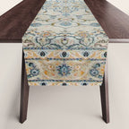 Art Deco Antique Kashan Powder Blue & Pale Gold Table Runner Gallery Image 1