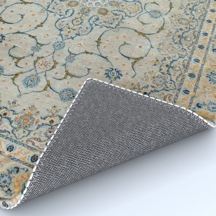 Art Deco Antique Kashan Powder Blue & Pale Gold Rug Gallery Image 4