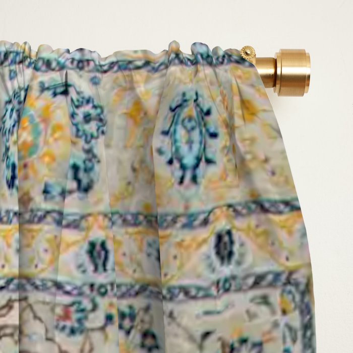 Art Deco Antique Kashan Powder Blue & Pale Gold Window Curtain Gallery Image 2