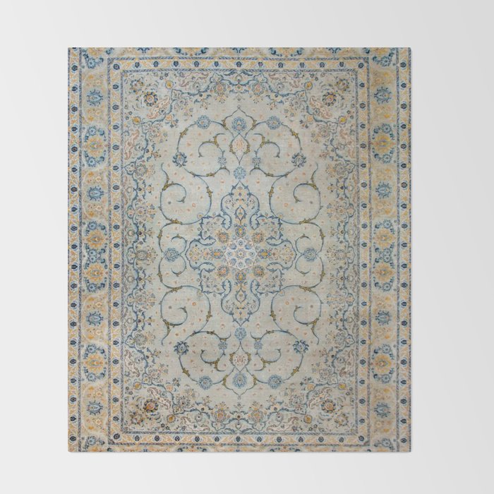 Art Deco Antique Kashan Powder Blue & Pale Gold Throw Blanket Gallery Image 2