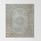 Art Deco Antique Kashan Powder Blue & Pale Gold Throw Blanket Gallery Image 2