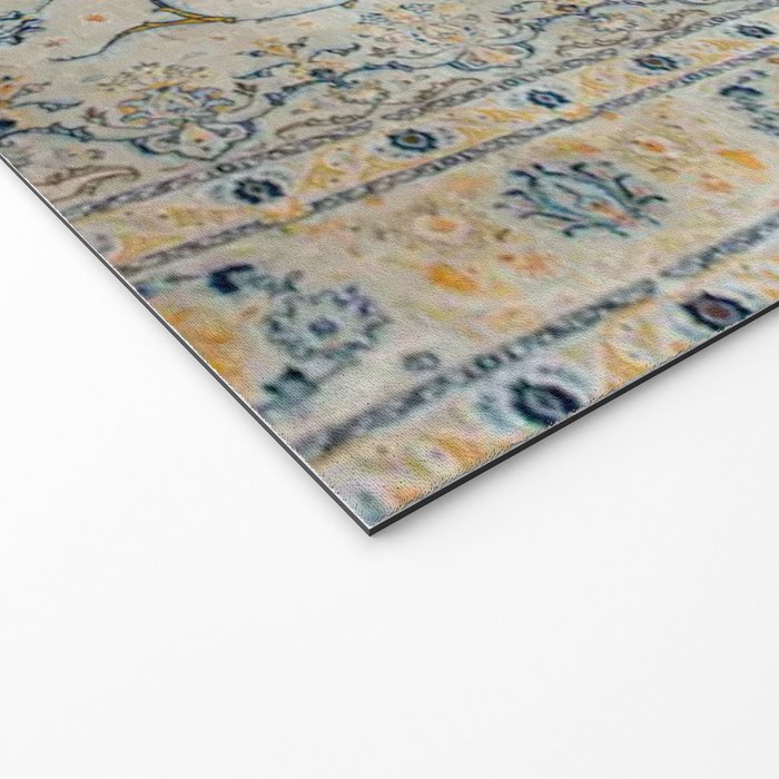 Art Deco Antique Kashan Powder Blue & Pale Gold Welcome Mat Gallery Image 2