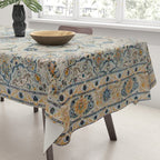 Art Deco Antique Kashan Powder Blue & Pale Gold Tablecloth Gallery Image 3
