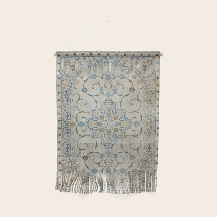 Art Deco Antique Kashan Powder Blue & Pale Gold Wall Hanging Gallery Image 1