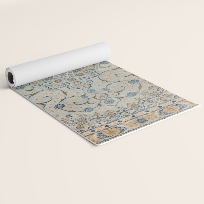 Art Deco Antique Kashan Powder Blue & Pale Gold Yoga Mat Gallery Image 2
