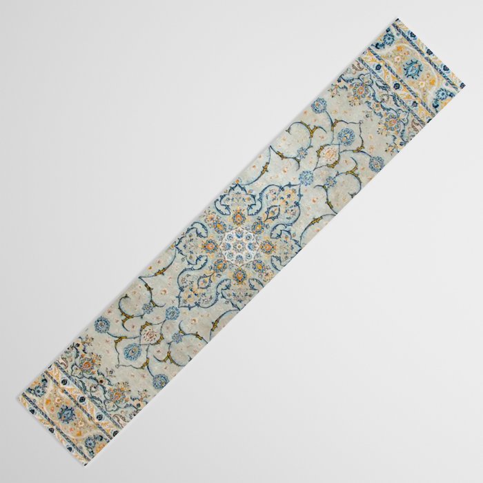 Art Deco Antique Kashan Powder Blue & Pale Gold Table Runner Gallery Image 3