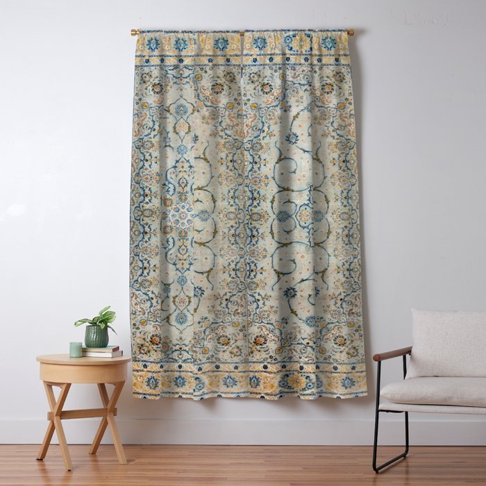 Art Deco Antique Kashan Powder Blue & Pale Gold Window Curtain Gallery Image 1