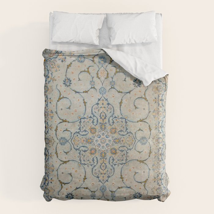 Art Deco Antique Kashan Powder Blue & Pale Gold Duvet Cover Gallery Image 1