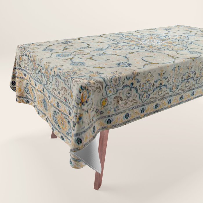Art Deco Antique Kashan Powder Blue & Pale Gold Tablecloth Gallery Image 1