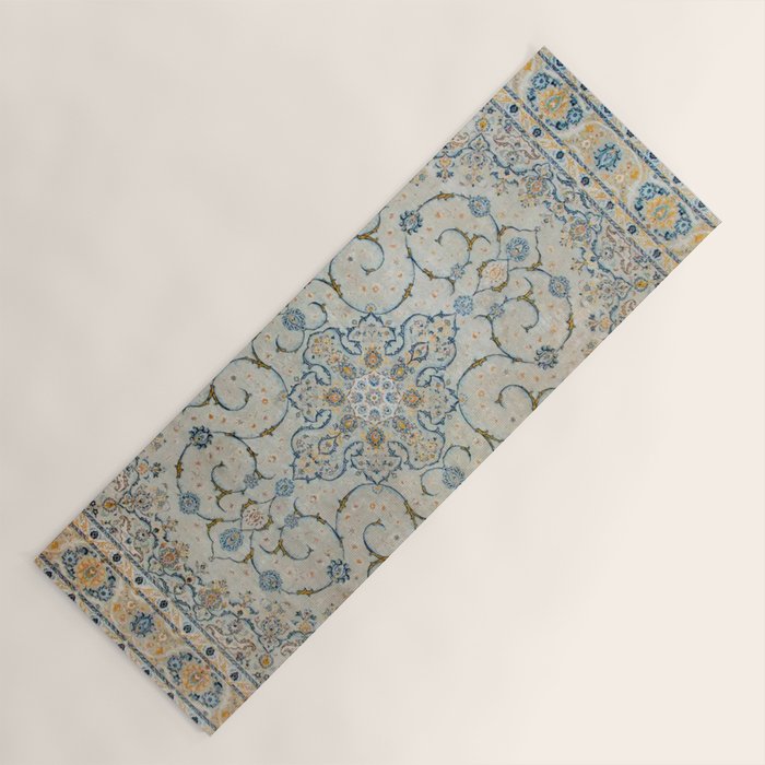 Art Deco Antique Kashan Powder Blue & Pale Gold Yoga Mat Gallery Image 1
