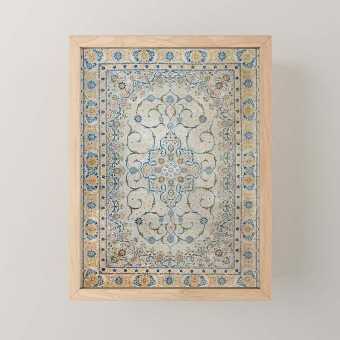 Art Deco Antique Kashan Powder Blue & Pale Gold Mini Art Print Gallery Image 1