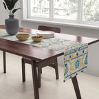 Art Deco Antique Kashan Powder Blue & Pale Gold Table Runner Gallery Image 2
