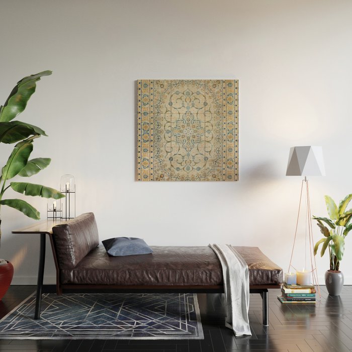 Art Deco Antique Kashan Powder Blue & Pale Gold Wood Wall Art Gallery Image 2