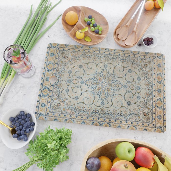 Art Deco Antique Kashan Powder Blue & Pale Gold Cutting Board Gallery Image 2