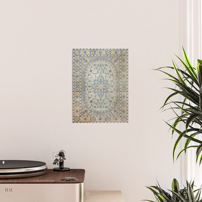 Art Deco Antique Kashan Powder Blue & Pale Gold Poster Gallery Image 2