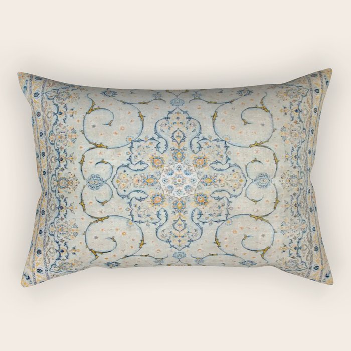 Art Deco Antique Kashan Powder Blue & Pale Gold Rectangular Pillow Gallery Image 1