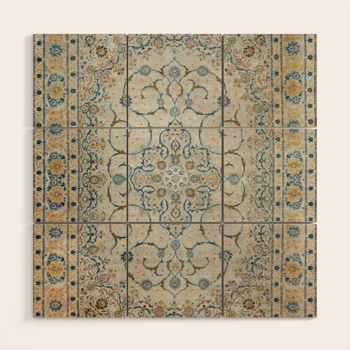Art Deco Antique Kashan Powder Blue & Pale Gold Wood Wall Art Gallery Image 1