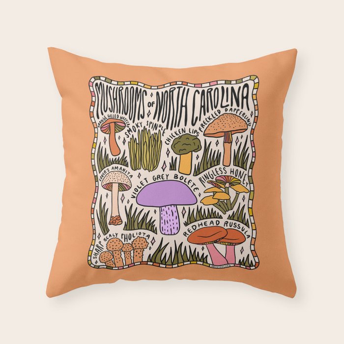 Mushrooms of North Carolina Throw Pillow Gallery Image 6