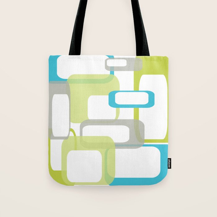 Mid-Century Modern Rectangle Design Blue Green and Gray Tote Bag Gallery Image 1