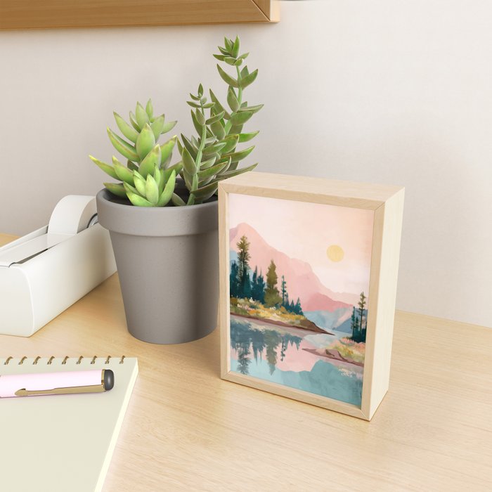 Pastel Mountain Lake Mini Art Print Gallery Image 2