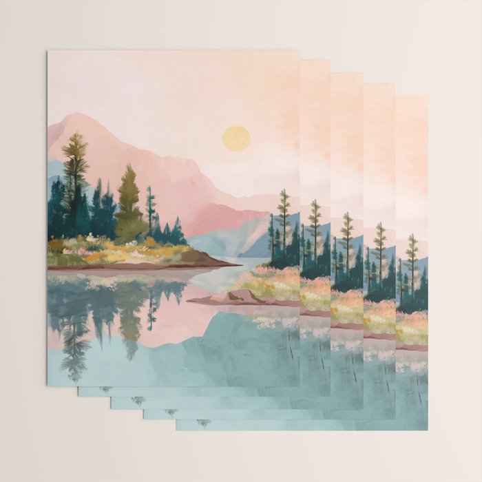 Pastel Mountain Lake Wrapping Paper Gallery Image 3