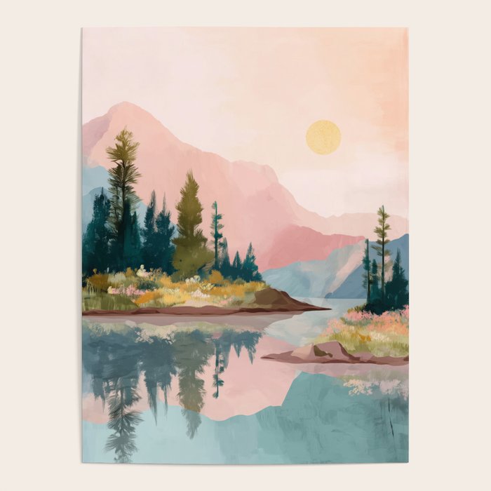 Pastel Mountain Lake Poster Gallery Image 4