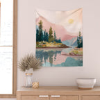 Pastel Mountain Lake Wall Tapestry Gallery Image 2